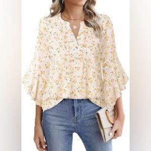 NWT Timeson Women's 3/4 Sleeve Blouses V Neck,XXL